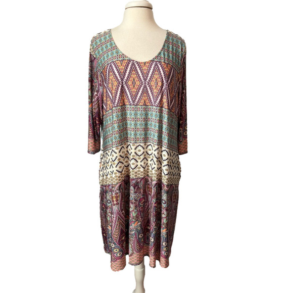 Women's 2XL Colorful Lightweight Half Sleeve BOHO Cottagecore Spring Tunic Dress - Picture 1 of 6